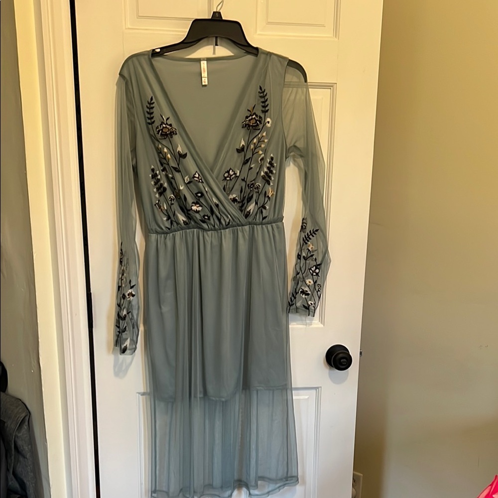 Xhilaration Green Tiered Embellished Sundress